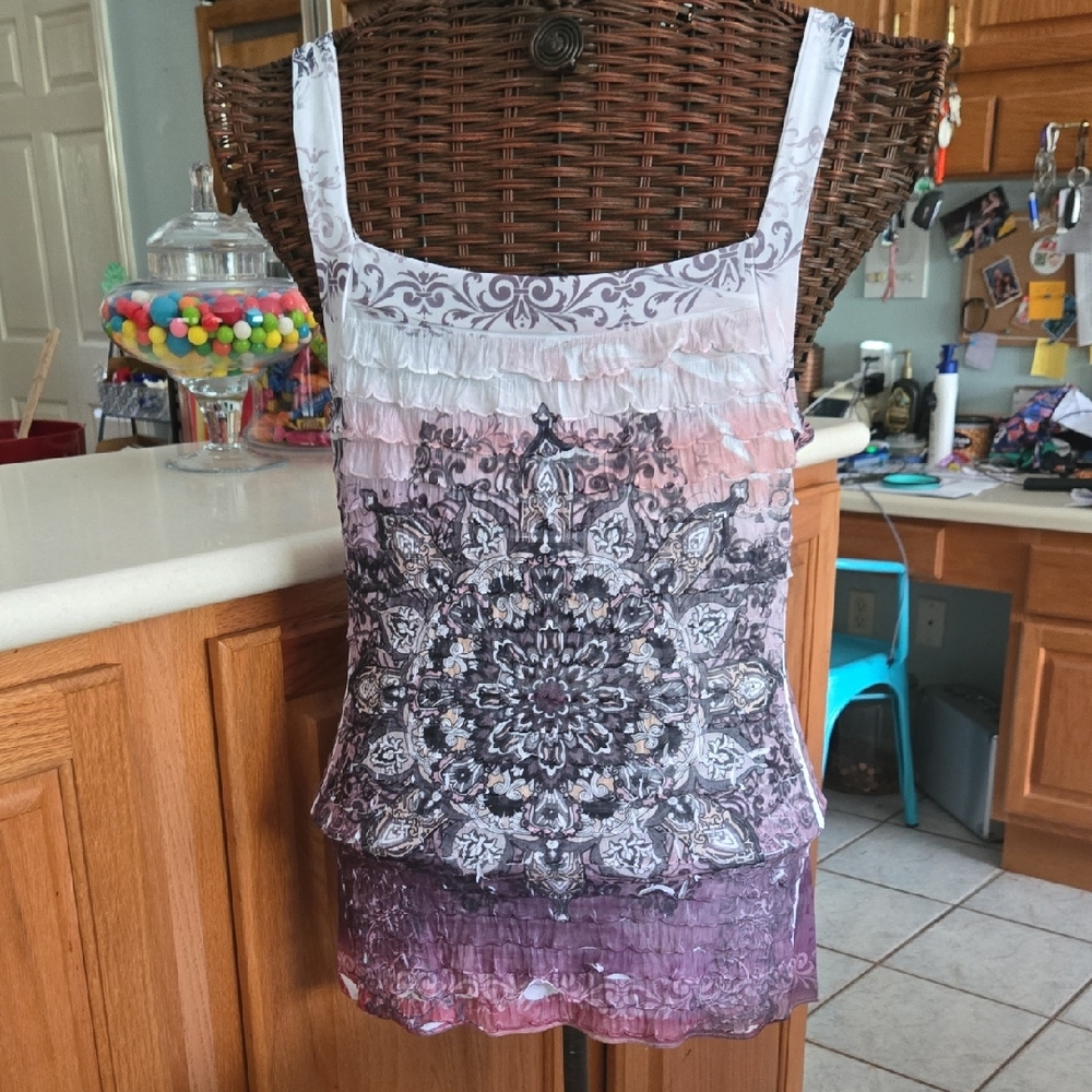 Simply Irresistible Fitted White and Purple Stretch Camisole-Size Med